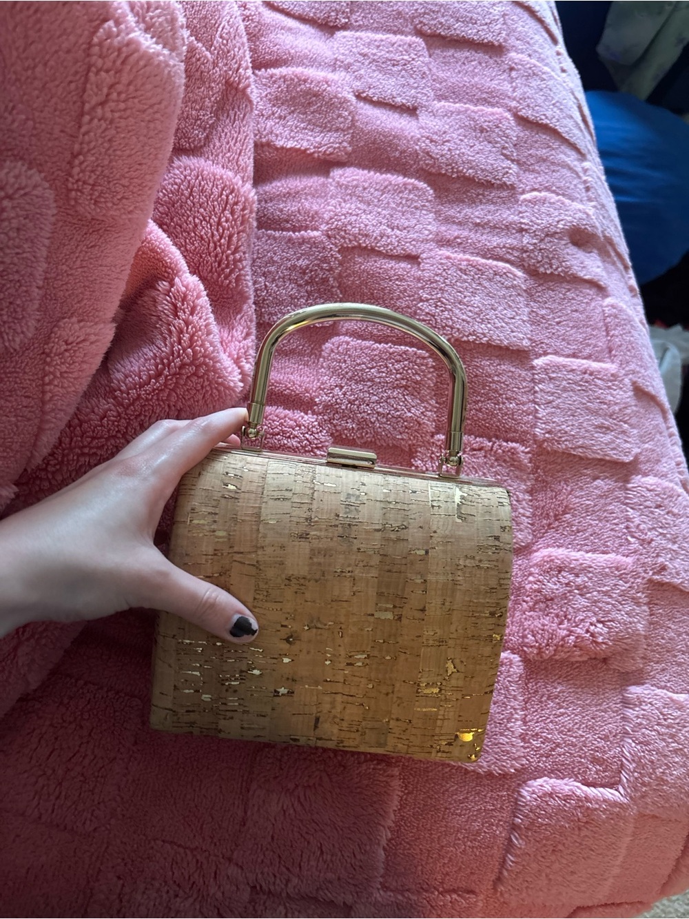 Cork Box Handbag with Gold Handle